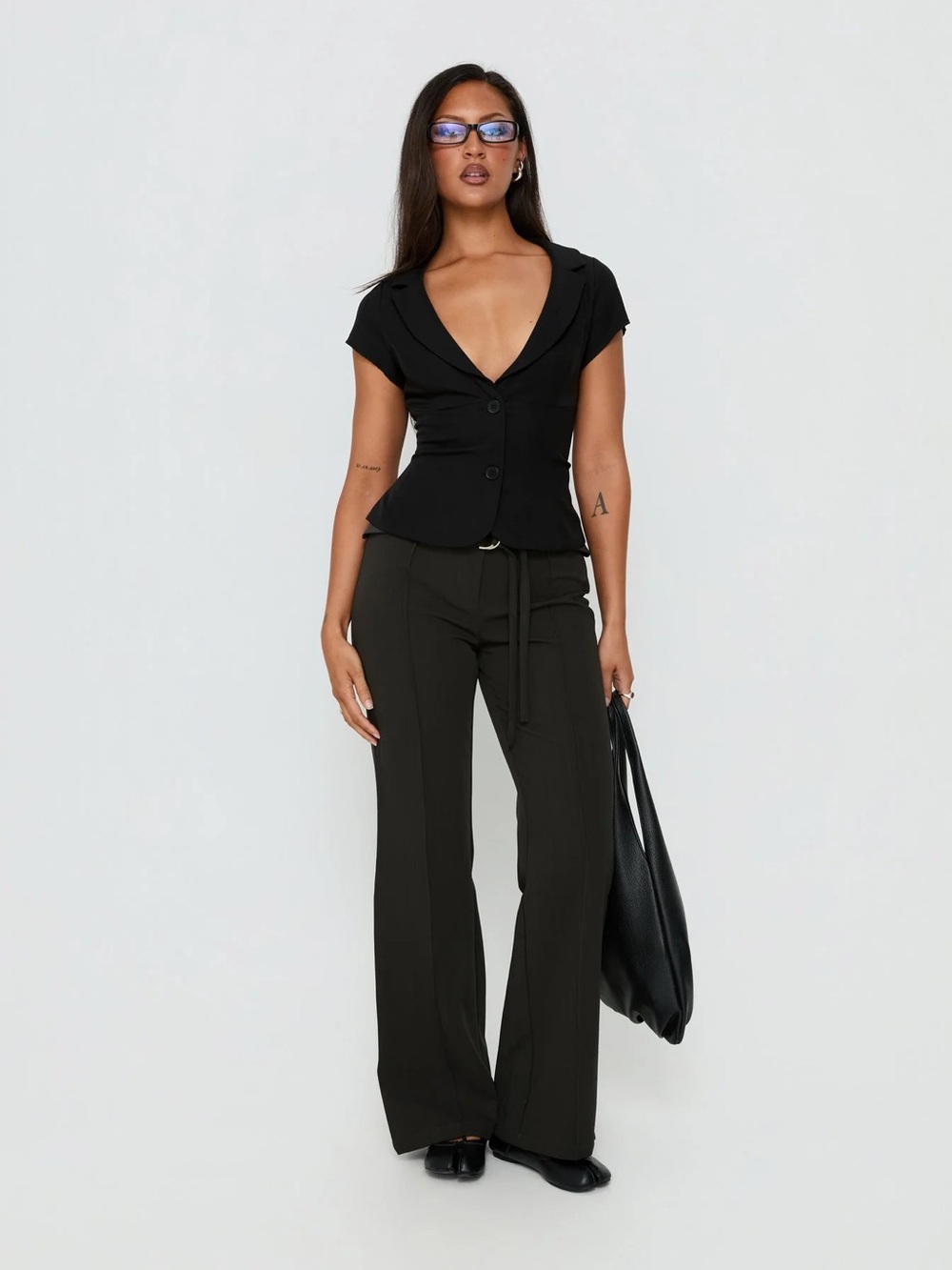 Alexandrea Plunge Button Up Top Black